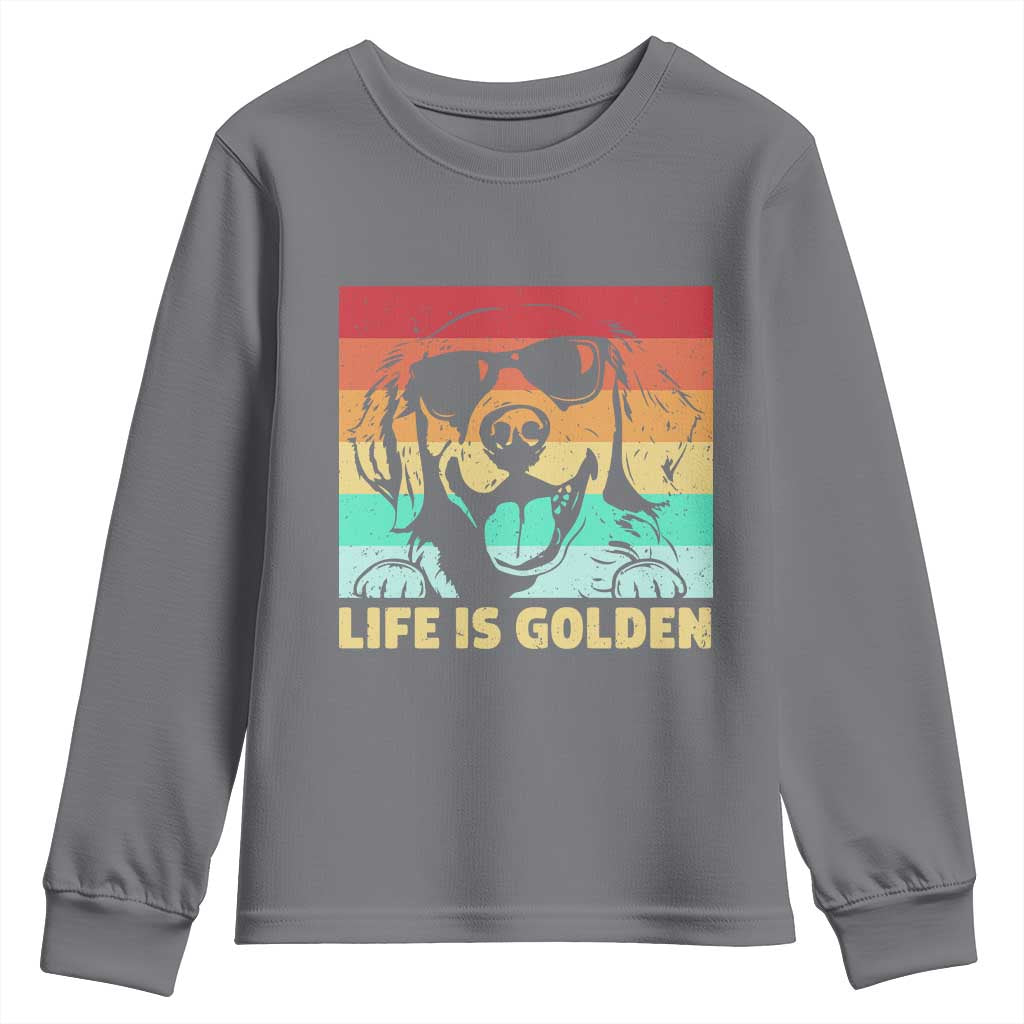 Golden Retriever Dog Youth Sweatshirt Life is Golden Retro Vintage TS10 Charcoal Print Your Wear
