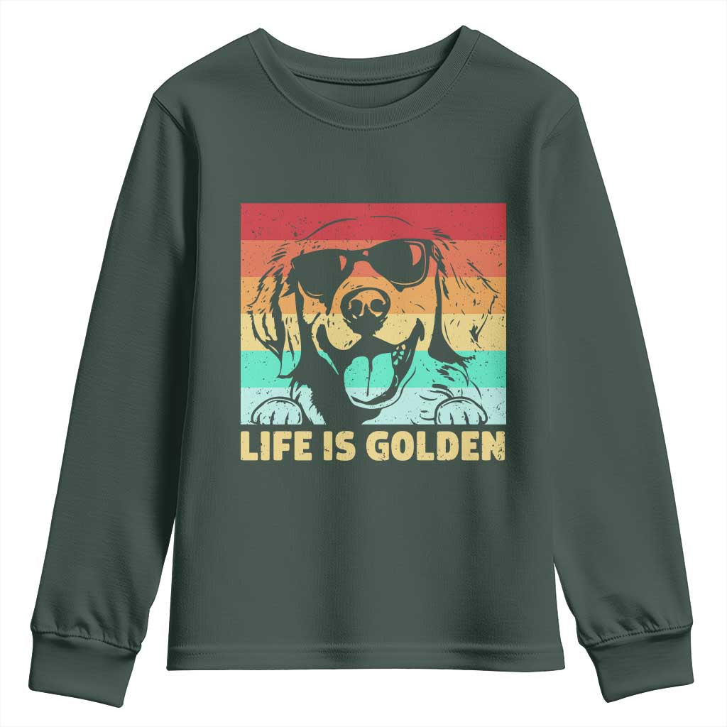 Golden Retriever Dog Youth Sweatshirt Life is Golden Retro Vintage TS10 Dark Forest Green Print Your Wear
