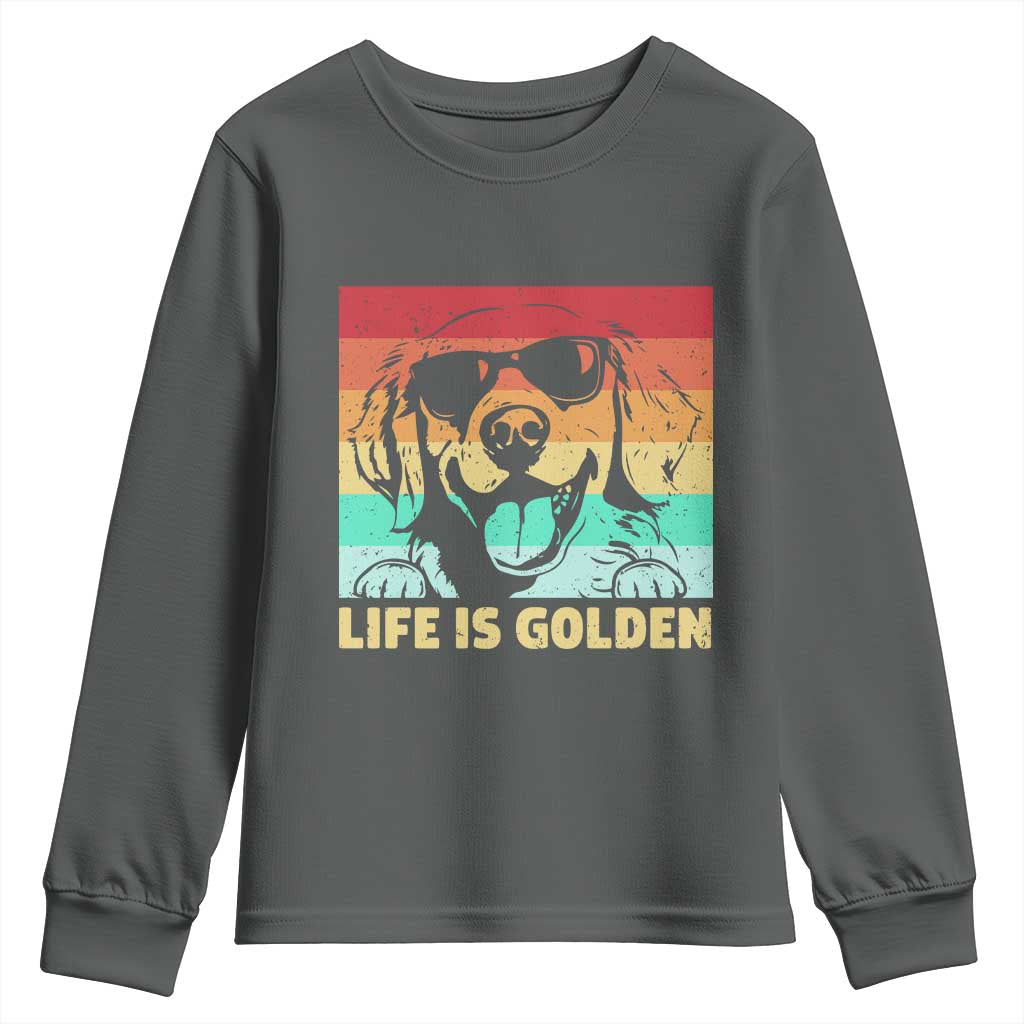 Golden Retriever Dog Youth Sweatshirt Life is Golden Retro Vintage TS10 Dark Heather Print Your Wear