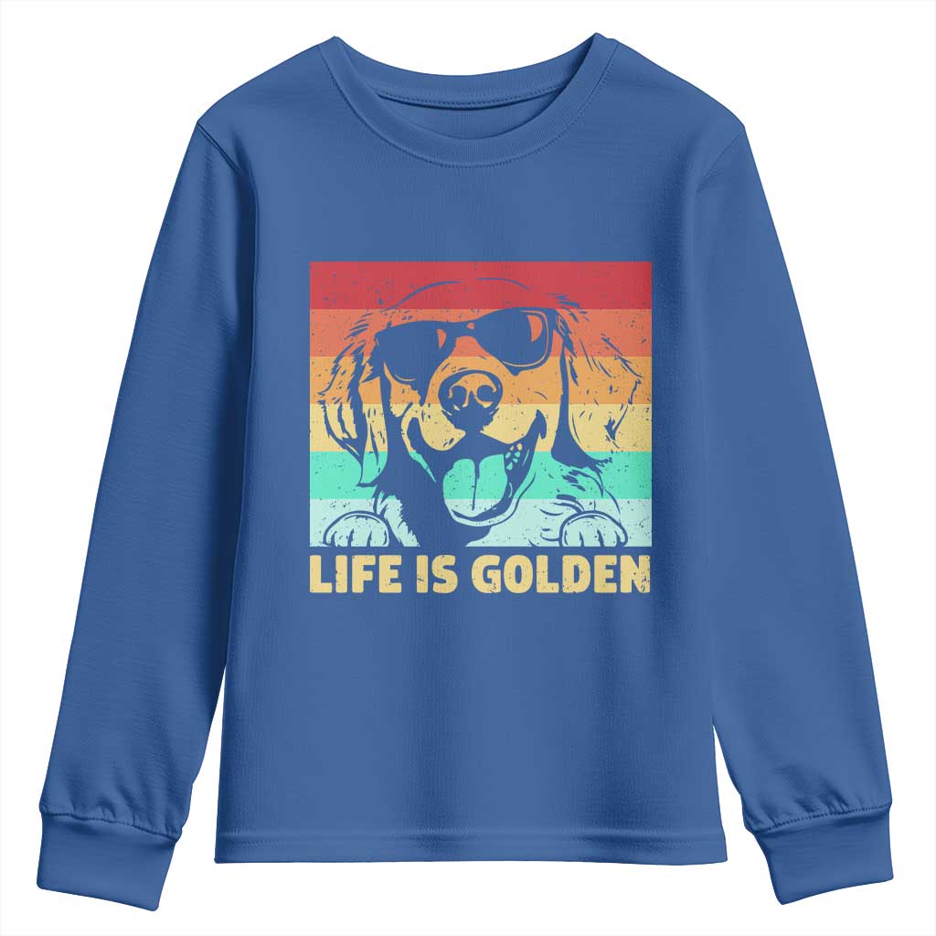 Golden Retriever Dog Youth Sweatshirt Life is Golden Retro Vintage TS10 Royal Blue Print Your Wear
