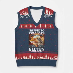 Gluten Intolerance Cat Meme V-Neck Knit Sweater Vest I Refuse To Tolerate Gluten TS10 Navy Red Print Your Wear