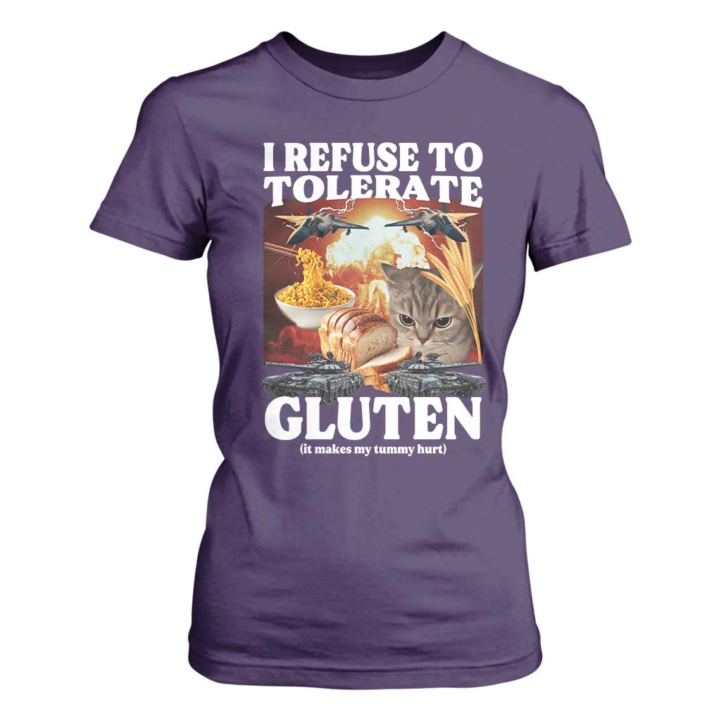 Gluten Intolerance Cat Meme T Shirt For Women I Refuse To Tolerate Gluten TS10 Purple Print Your Wear