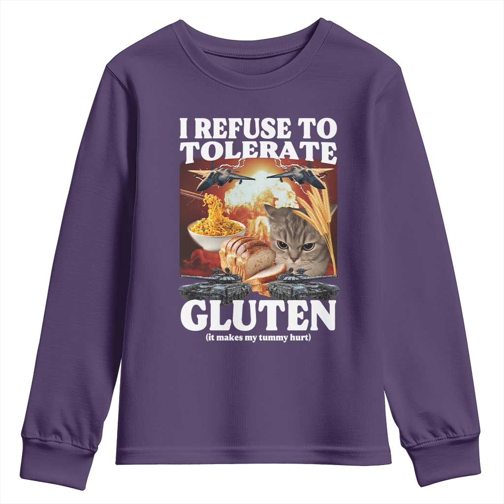 Gluten Intolerance Cat Meme Youth Sweatshirt I Refuse To Tolerate Gluten TS10 Purple Print Your Wear