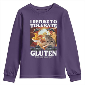 Gluten Intolerance Cat Meme Youth Sweatshirt I Refuse To Tolerate Gluten TS10 Purple Print Your Wear