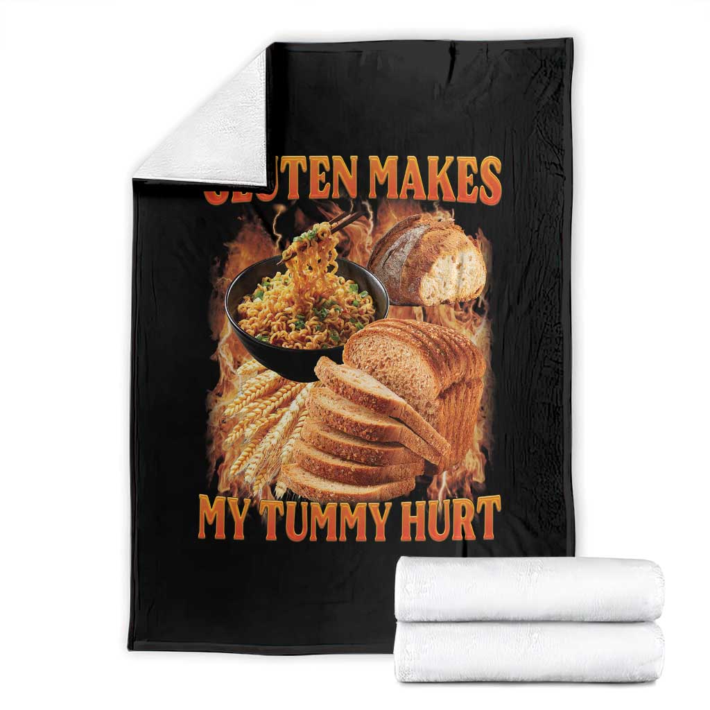 Funny Gluten Free Throw Blanket Gluten Makes My Tummy Hurt Vintage Bootleg Graphic TS10 Black Print Your Wear