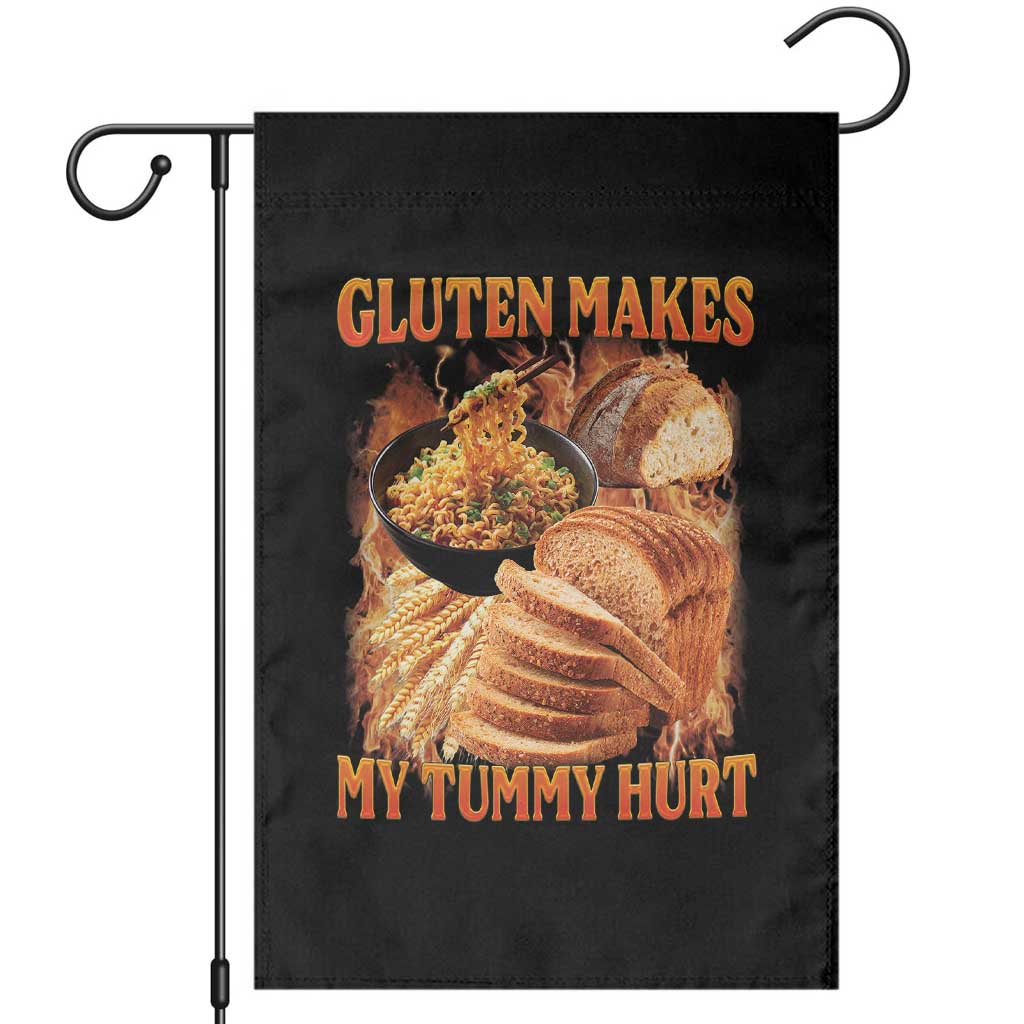 Funny Gluten Free Garden Flag Gluten Makes My Tummy Hurt Vintage Bootleg Graphic TS10 Black Print Your Wear