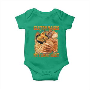 Funny Gluten Free Baby Onesie Gluten Makes My Tummy Hurt Vintage Bootleg Graphic TS10 Irish Green Print Your Wear