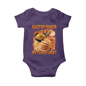 Funny Gluten Free Baby Onesie Gluten Makes My Tummy Hurt Vintage Bootleg Graphic TS10 Purple Print Your Wear
