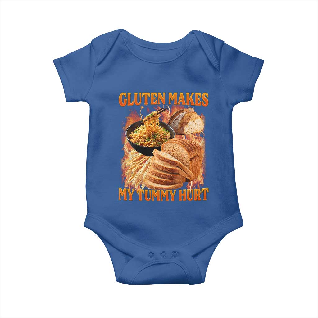 Funny Gluten Free Baby Onesie Gluten Makes My Tummy Hurt Vintage Bootleg Graphic TS10 Royal Blue Print Your Wear