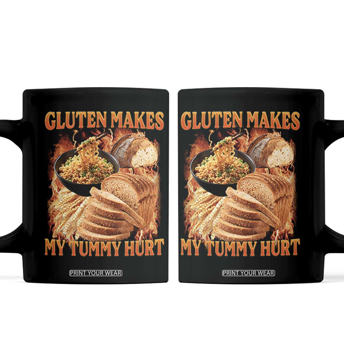 Funny Gluten Free Coffee Mug Gluten Makes My Tummy Hurt Vintage Bootleg Graphic TS10 Black Print Your Wear