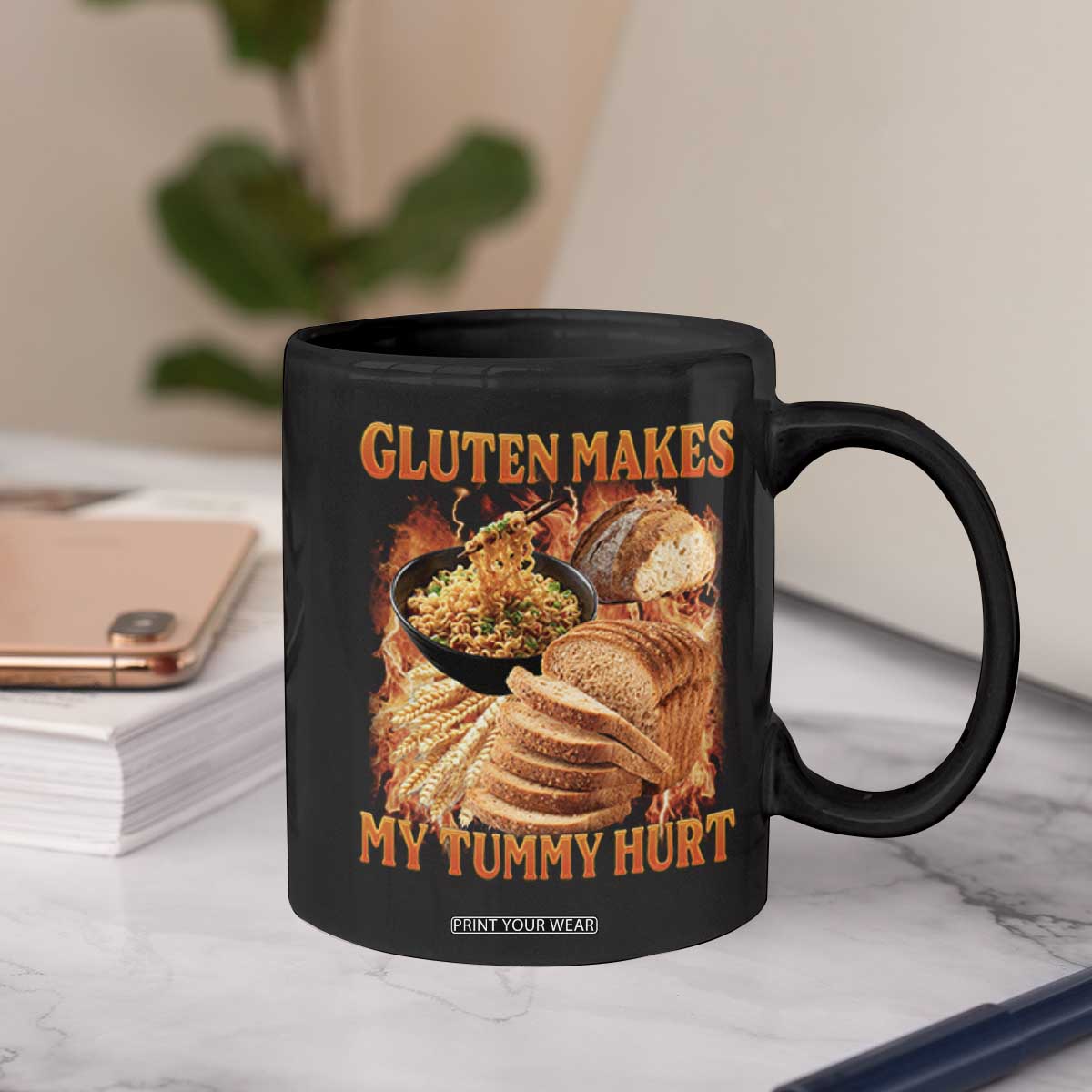 Funny Gluten Free Coffee Mug Gluten Makes My Tummy Hurt Vintage Bootleg Graphic TS10 Print Your Wear