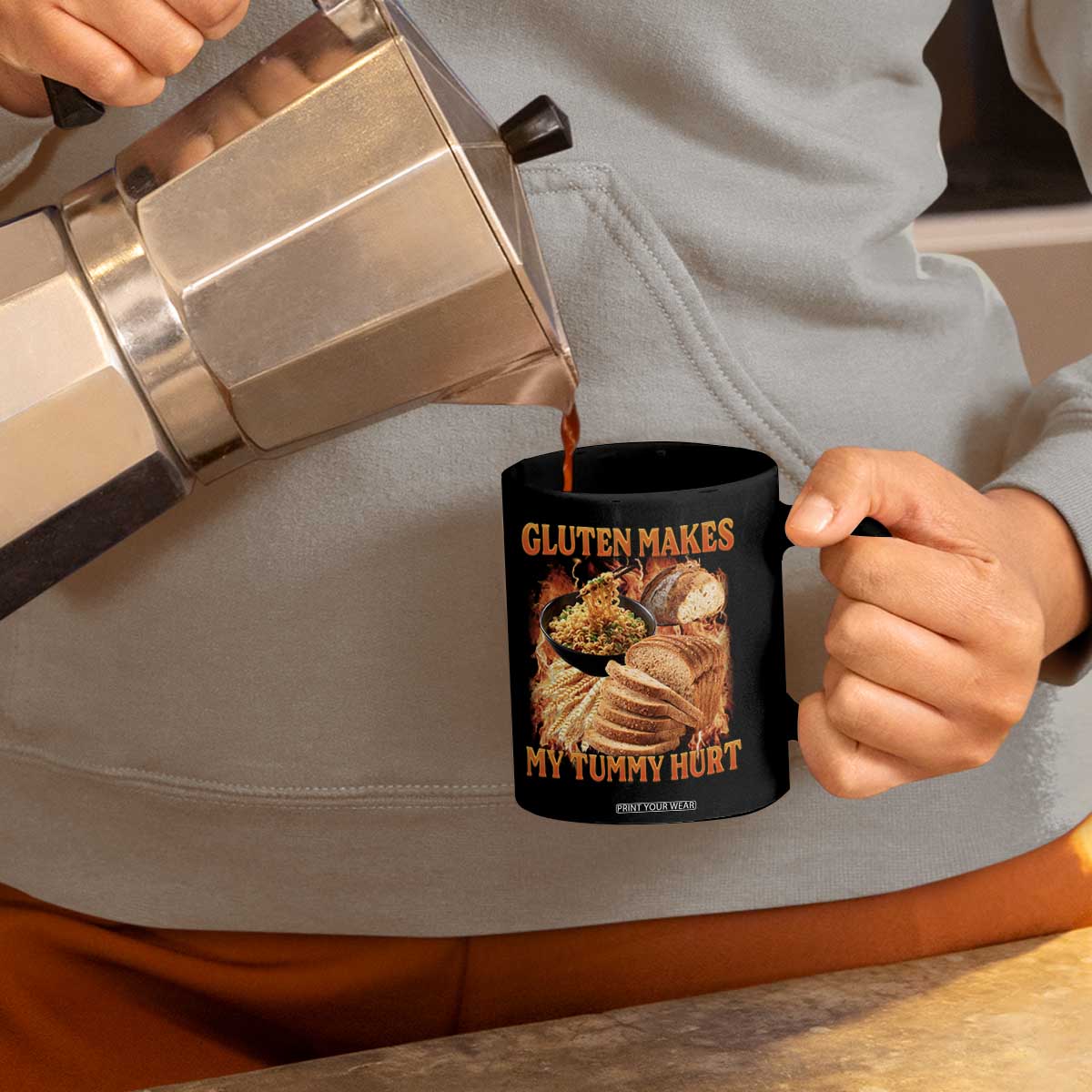 Funny Gluten Free Coffee Mug Gluten Makes My Tummy Hurt Vintage Bootleg Graphic TS10 Print Your Wear