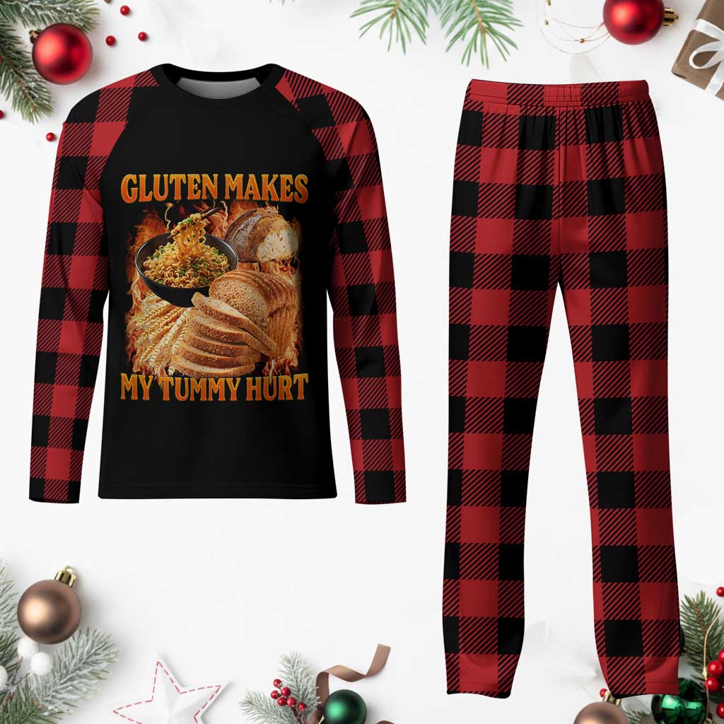 Funny Gluten Free Plaid Pajama Set Gluten Makes My Tummy Hurt Vintage Bootleg Graphic TS10 Buffalo Plaid Print Your Wear