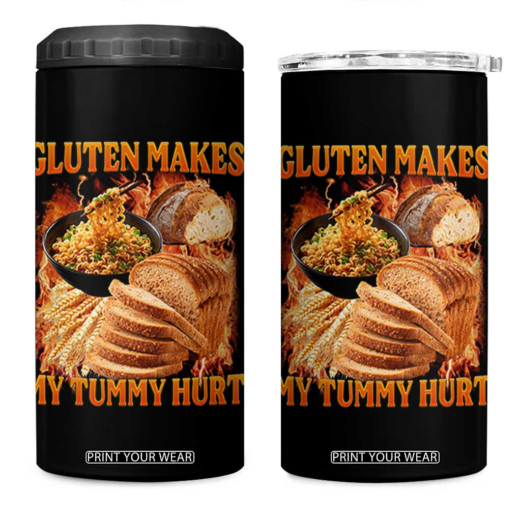 Funny Gluten Free 4 in 1 Can Cooler Tumbler Gluten Makes My Tummy Hurt Vintage Bootleg Graphic TS10 One Size: 16 oz Black Print Your Wear