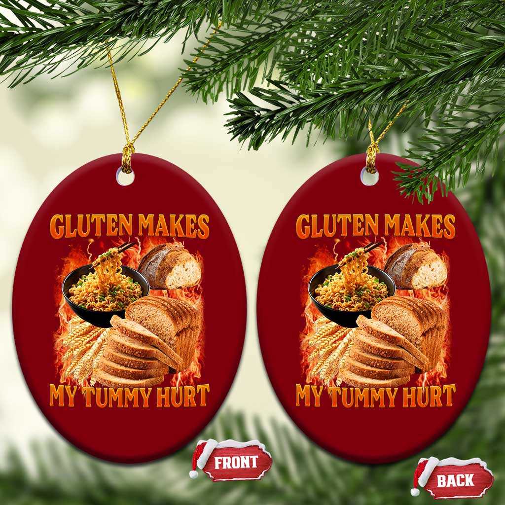 Funny Gluten Free Ceramic Ornament Gluten Makes My Tummy Hurt Vintage Bootleg Graphic TS10 Print Your Wear
