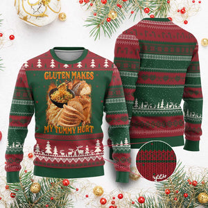 Funny Gluten Free Ugly Christmas Sweater Gluten Makes My Tummy Hurt Vintage Bootleg Graphic TS10 Red Green Print Your Wear