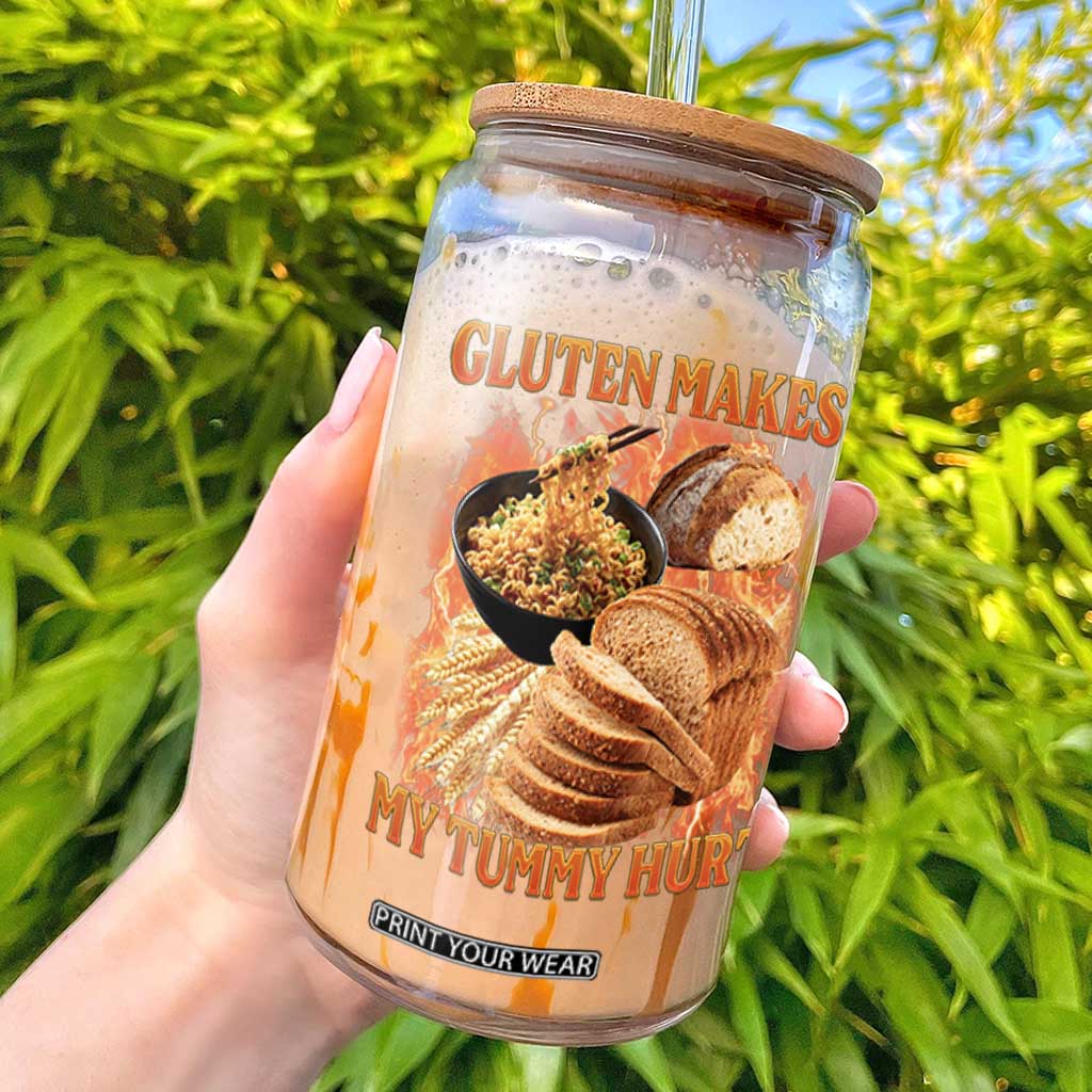 Funny Gluten Free Glass Can Gluten Makes My Tummy Hurt Vintage Bootleg Graphic TS10 Black Print Your Wear
