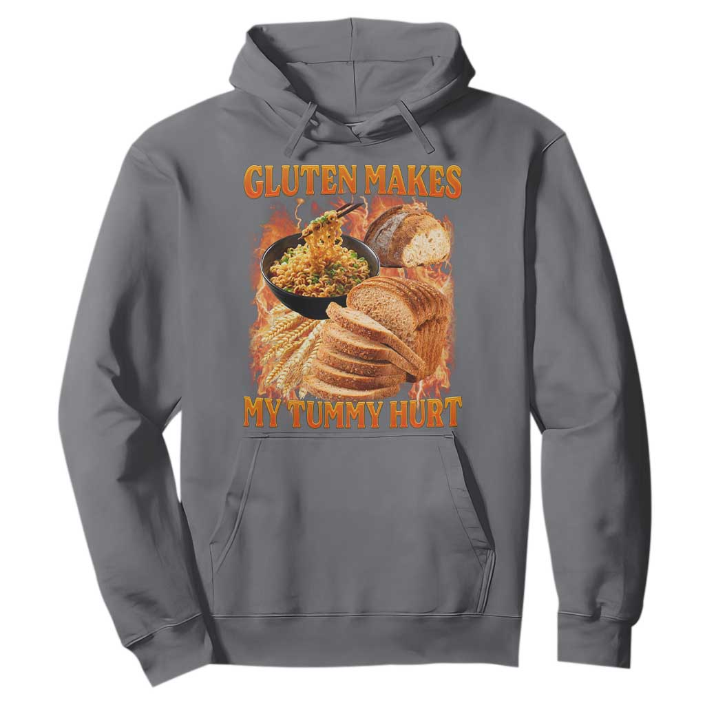Funny Gluten Free Hoodie Gluten Makes My Tummy Hurt Vintage Bootleg Graphic TS10 Charcoal Print Your Wear