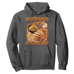 Funny Gluten Free Hoodie Gluten Makes My Tummy Hurt Vintage Bootleg Graphic TS10 Dark Heather Print Your Wear