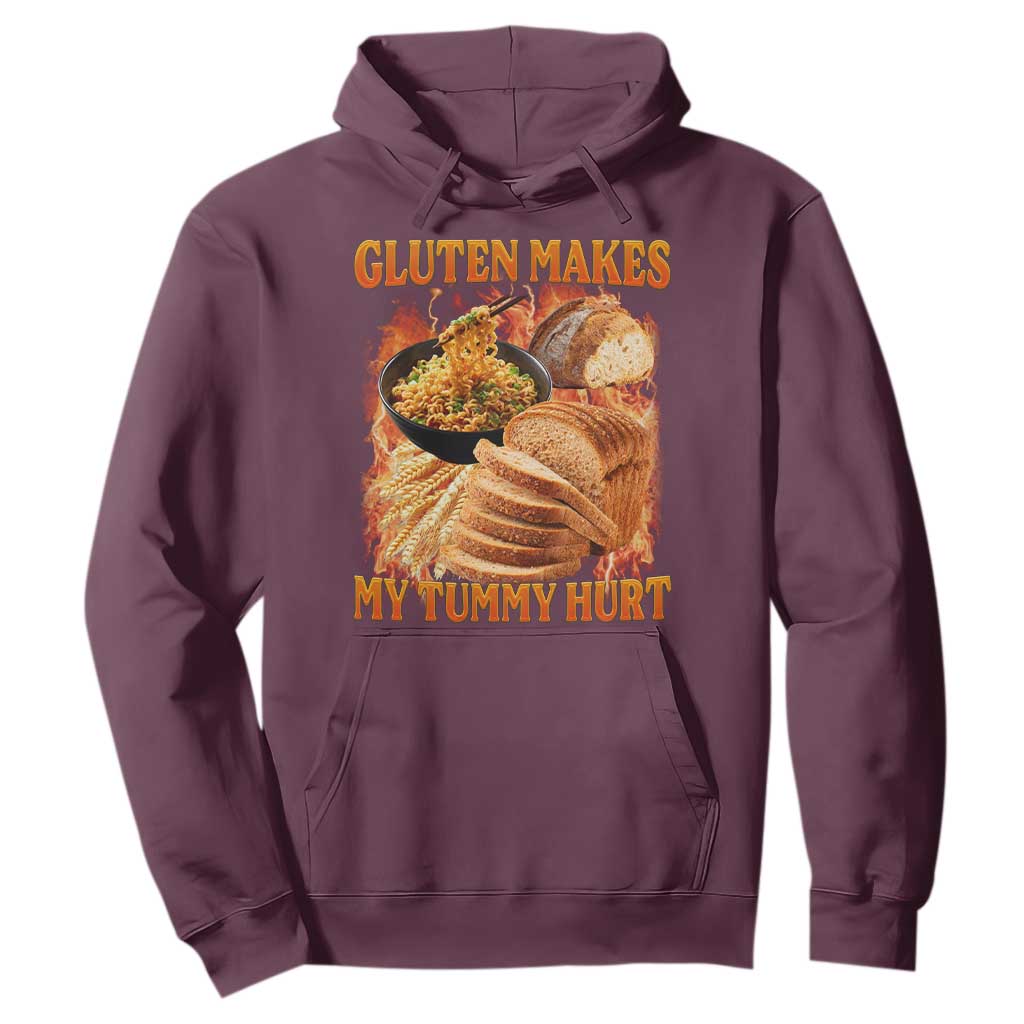 Funny Gluten Free Hoodie Gluten Makes My Tummy Hurt Vintage Bootleg Graphic TS10 Maroon Print Your Wear