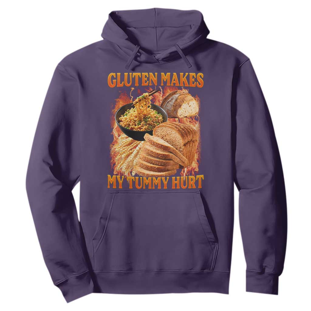 Funny Gluten Free Hoodie Gluten Makes My Tummy Hurt Vintage Bootleg Graphic TS10 Purple Print Your Wear