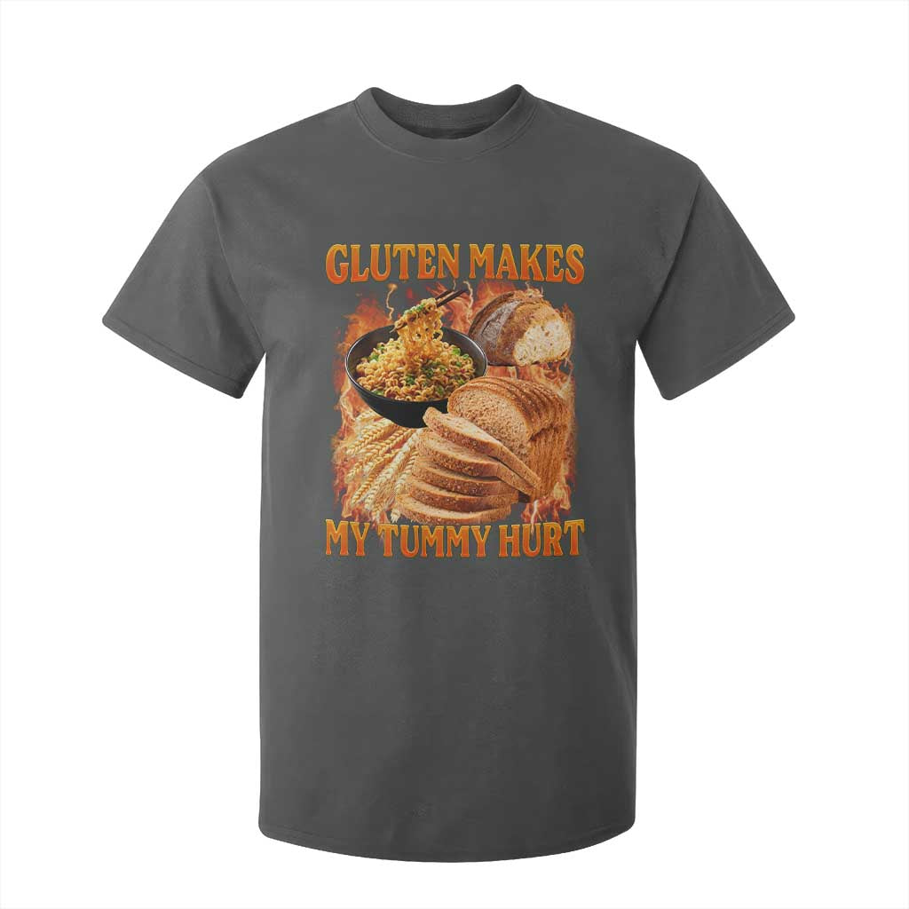 Funny Gluten Free T Shirt For Kid Gluten Makes My Tummy Hurt Vintage Bootleg Graphic TS10 Dark Heather Print Your Wear