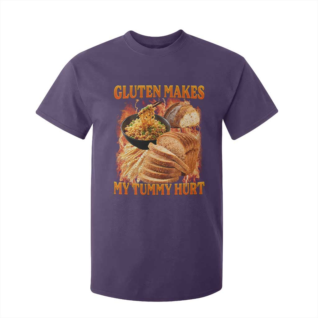 Funny Gluten Free T Shirt For Kid Gluten Makes My Tummy Hurt Vintage Bootleg Graphic TS10 Purple Print Your Wear