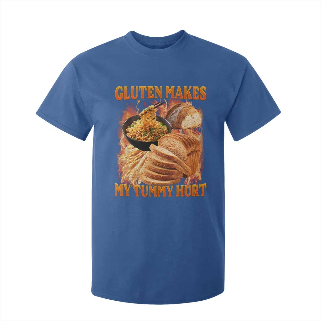 Funny Gluten Free T Shirt For Kid Gluten Makes My Tummy Hurt Vintage Bootleg Graphic TS10 Royal Blue Print Your Wear