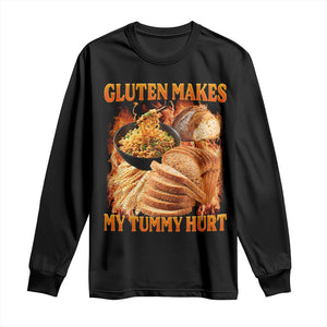 Funny Gluten Free Long Sleeve Shirt Gluten Makes My Tummy Hurt Vintage Bootleg Graphic TS10 Black Print Your Wear