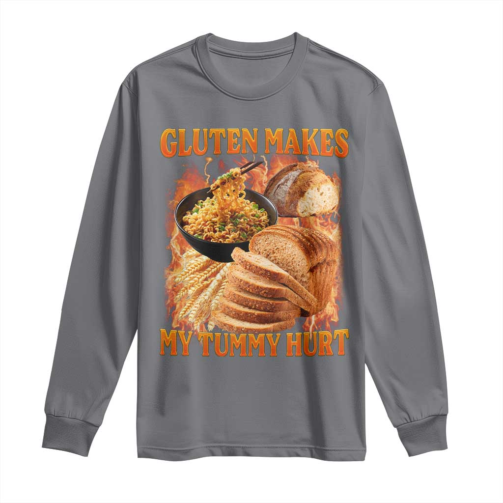 Funny Gluten Free Long Sleeve Shirt Gluten Makes My Tummy Hurt Vintage Bootleg Graphic TS10 Charcoal Print Your Wear