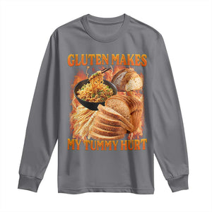 Funny Gluten Free Long Sleeve Shirt Gluten Makes My Tummy Hurt Vintage Bootleg Graphic TS10 Charcoal Print Your Wear