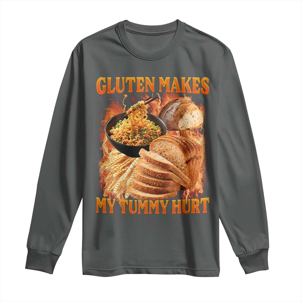 Funny Gluten Free Long Sleeve Shirt Gluten Makes My Tummy Hurt Vintage Bootleg Graphic TS10 Dark Heather Print Your Wear