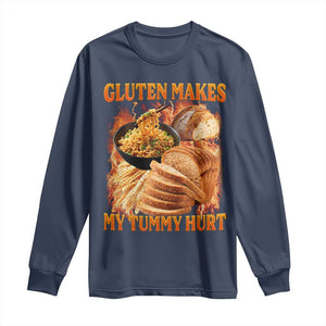 Funny Gluten Free Long Sleeve Shirt Gluten Makes My Tummy Hurt Vintage Bootleg Graphic TS10 Navy Print Your Wear