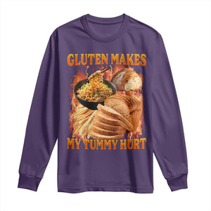 Funny Gluten Free Long Sleeve Shirt Gluten Makes My Tummy Hurt Vintage Bootleg Graphic TS10 Purple Print Your Wear
