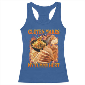 Funny Gluten Free Racerback Tank Top Gluten Makes My Tummy Hurt Vintage Bootleg Graphic TS10 Royal Blue Print Your Wear