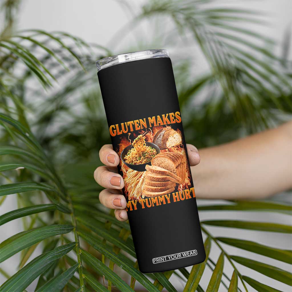 Funny Gluten Free Skinny Tumbler Gluten Makes My Tummy Hurt Vintage Bootleg Graphic TS10 Print Your Wear