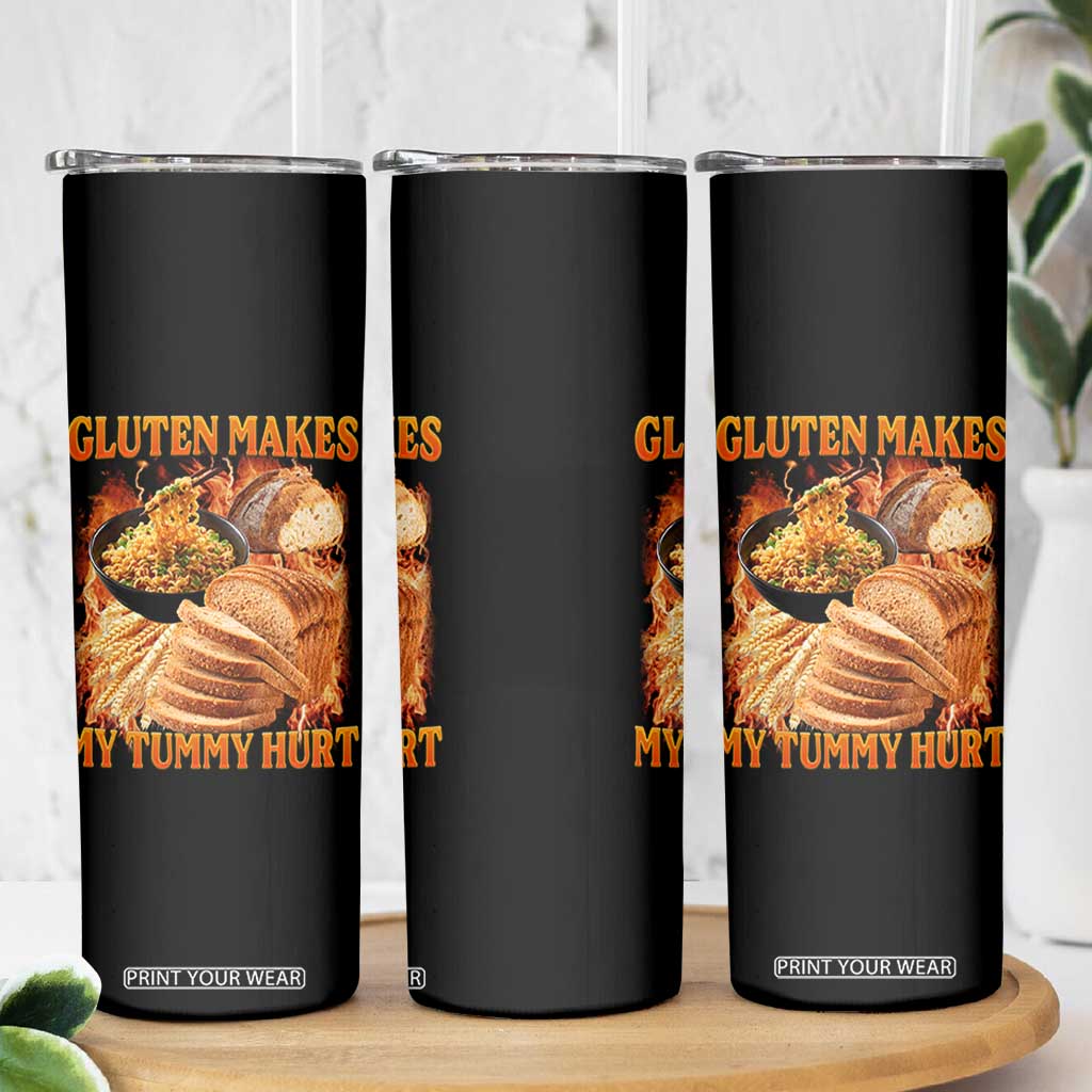 Funny Gluten Free Skinny Tumbler Gluten Makes My Tummy Hurt Vintage Bootleg Graphic TS10 Print Your Wear
