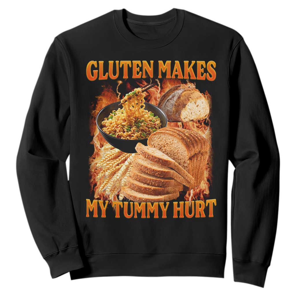 Funny Gluten Free Sweatshirt Gluten Makes My Tummy Hurt Vintage Bootleg Graphic TS10 Black Print Your Wear