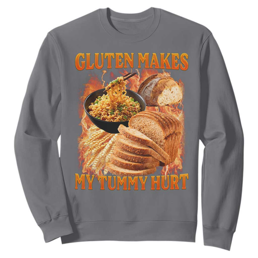 Funny Gluten Free Sweatshirt Gluten Makes My Tummy Hurt Vintage Bootleg Graphic TS10 Charcoal Print Your Wear