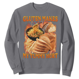 Funny Gluten Free Sweatshirt Gluten Makes My Tummy Hurt Vintage Bootleg Graphic TS10 Charcoal Print Your Wear