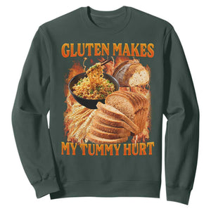 Funny Gluten Free Sweatshirt Gluten Makes My Tummy Hurt Vintage Bootleg Graphic TS10 Dark Forest Green Print Your Wear