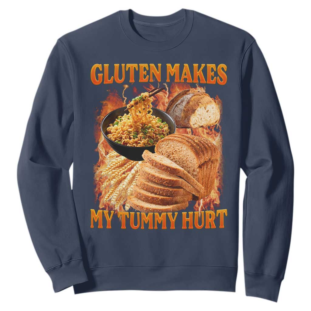 Funny Gluten Free Sweatshirt Gluten Makes My Tummy Hurt Vintage Bootleg Graphic TS10 Navy Print Your Wear