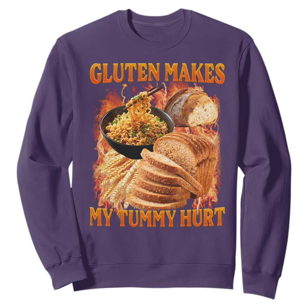 Funny Gluten Free Sweatshirt Gluten Makes My Tummy Hurt Vintage Bootleg Graphic TS10 Purple Print Your Wear