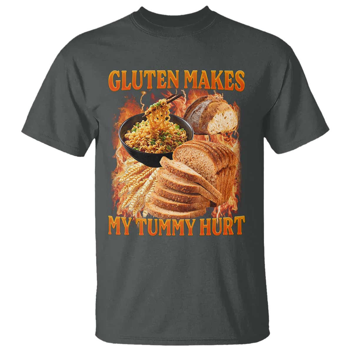 Funny Gluten Free T Shirt Gluten Makes My Tummy Hurt Vintage Bootleg Graphic TS10 Dark Heather Print Your Wear