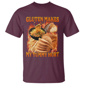 Funny Gluten Free T Shirt Gluten Makes My Tummy Hurt Vintage Bootleg Graphic TS10 Maroon Print Your Wear
