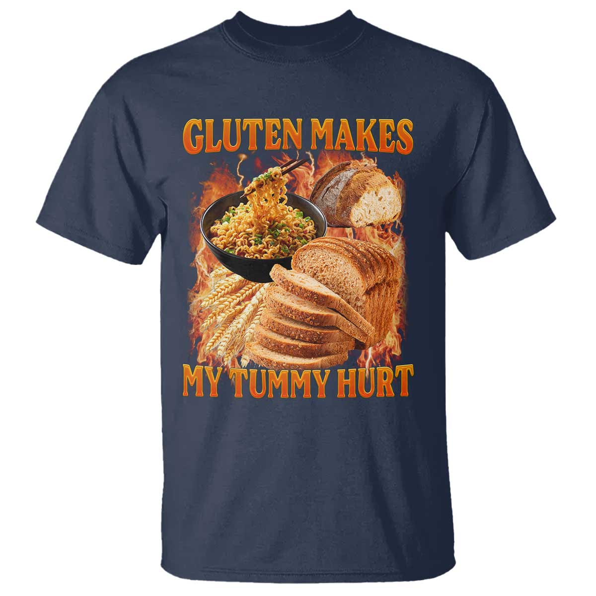 Funny Gluten Free T Shirt Gluten Makes My Tummy Hurt Vintage Bootleg Graphic TS10 Navy Print Your Wear