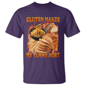 Funny Gluten Free T Shirt Gluten Makes My Tummy Hurt Vintage Bootleg Graphic TS10 Purple Print Your Wear