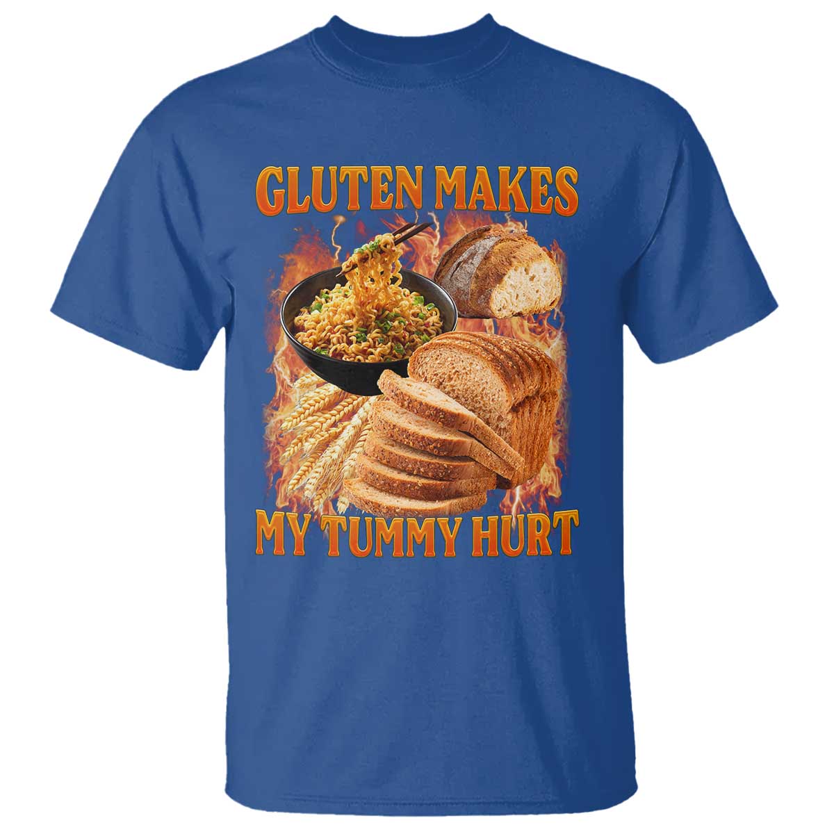 Funny Gluten Free T Shirt Gluten Makes My Tummy Hurt Vintage Bootleg Graphic TS10 Royal Blue Print Your Wear