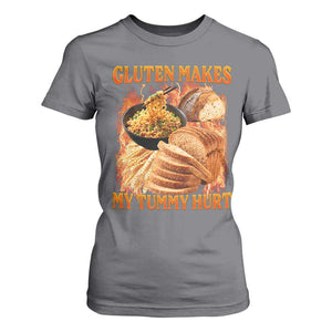 Funny Gluten Free T Shirt For Women Gluten Makes My Tummy Hurt Vintage Bootleg Graphic TS10 Charcoal Print Your Wear