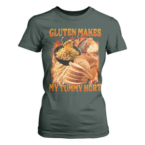 Funny Gluten Free T Shirt For Women Gluten Makes My Tummy Hurt Vintage Bootleg Graphic TS10 Dark Forest Green Print Your Wear